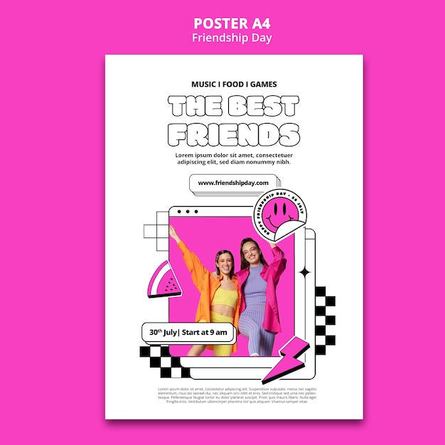 Free PSD flat design friendship day poster template