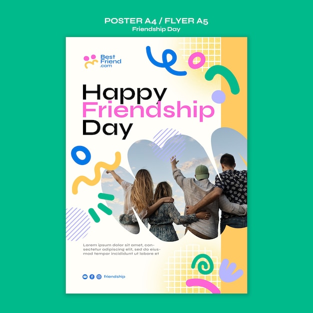 Free PSD flat design friendship day poster template