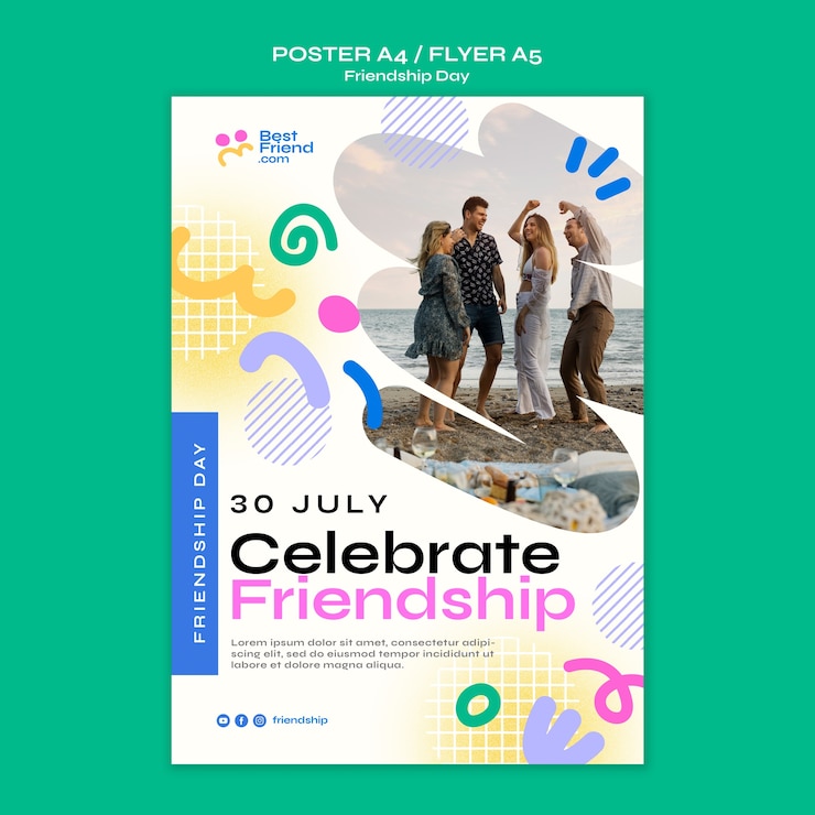 Free PSD flat design friendship day poster template