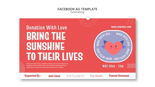 Template facebook per eventi di raccolta fondi di design piatto