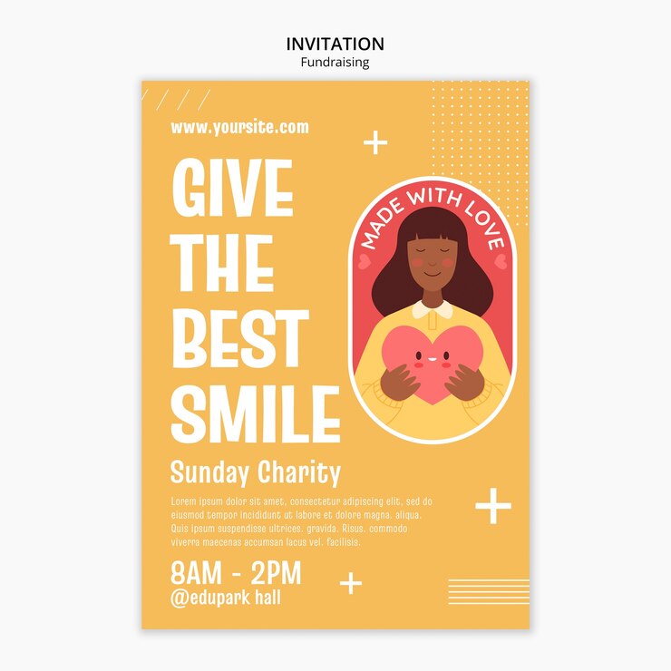 Free PSD flat design fundraising event  invitation template