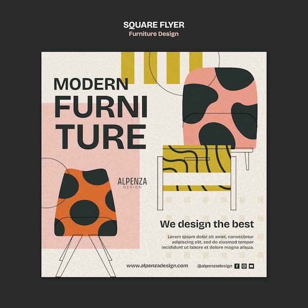 Free PSD flat design furniture design  square flyer