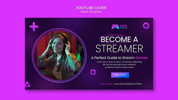 PSD gratuito modello di streamer per giocatori dal design piatto