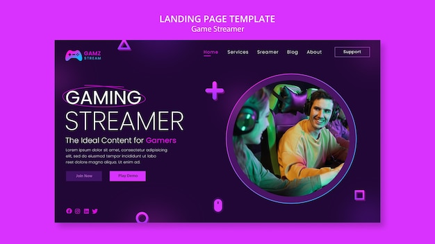 Free PSD flat design gamer streamer template