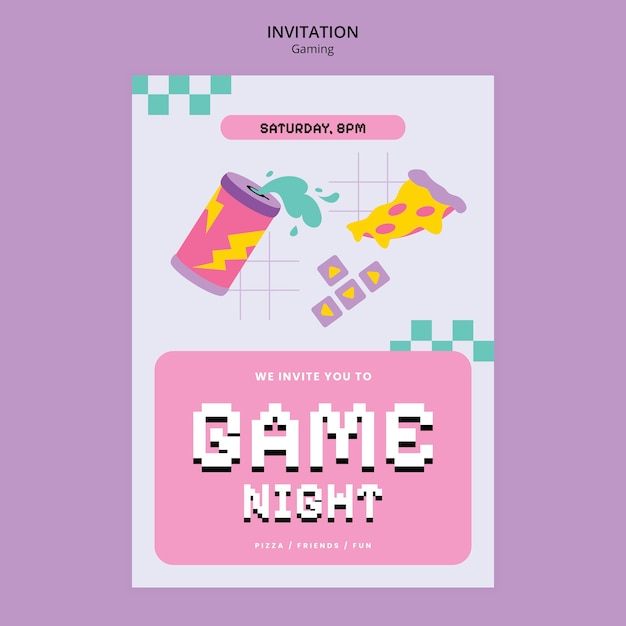 Free PSD flat design gaming invitation template