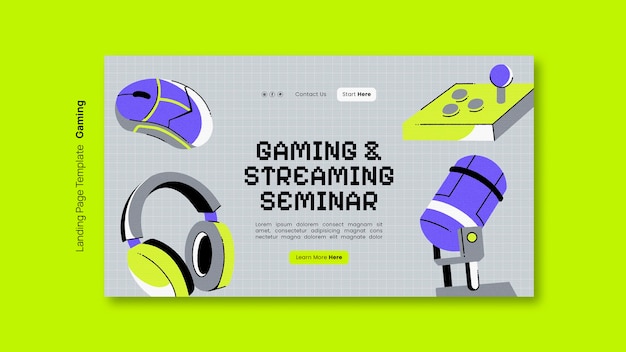 Free PSD flat design gaming landing page template