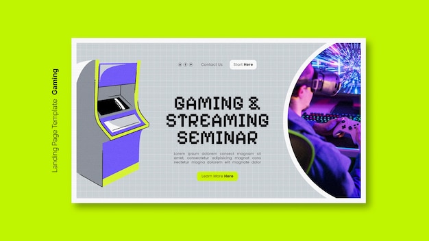 Free PSD flat design gaming landing page template