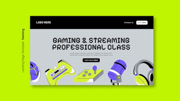 Free PSD flat design gaming landing page template