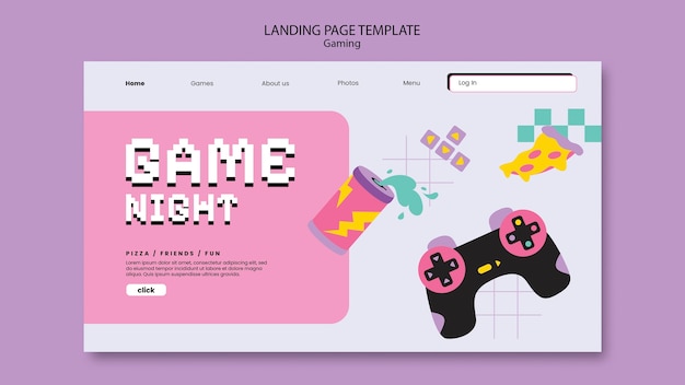 フラットデザインのゲーム ランディングページのテンプレート
