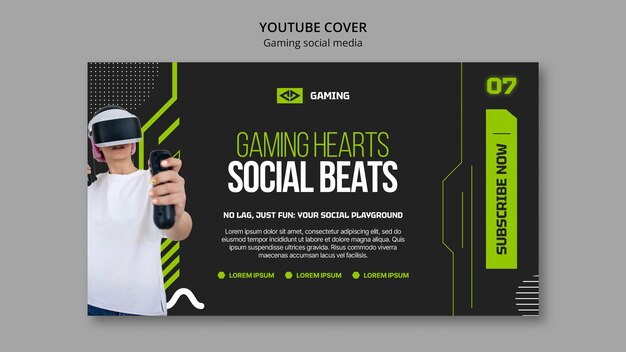 PSD gratuito flat design gaming social media copertina di youtube