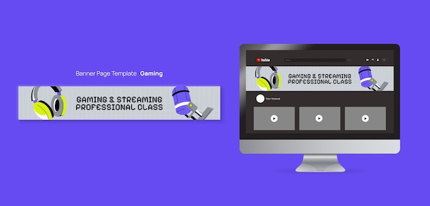 Flat design gaming youtube banner