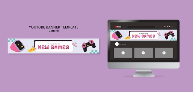 PSD gratuito banner flat gaming per youtube