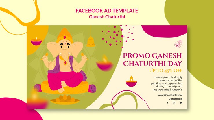 मुफ़्त PSD flat design ganesh chaturthi facebook ad design
