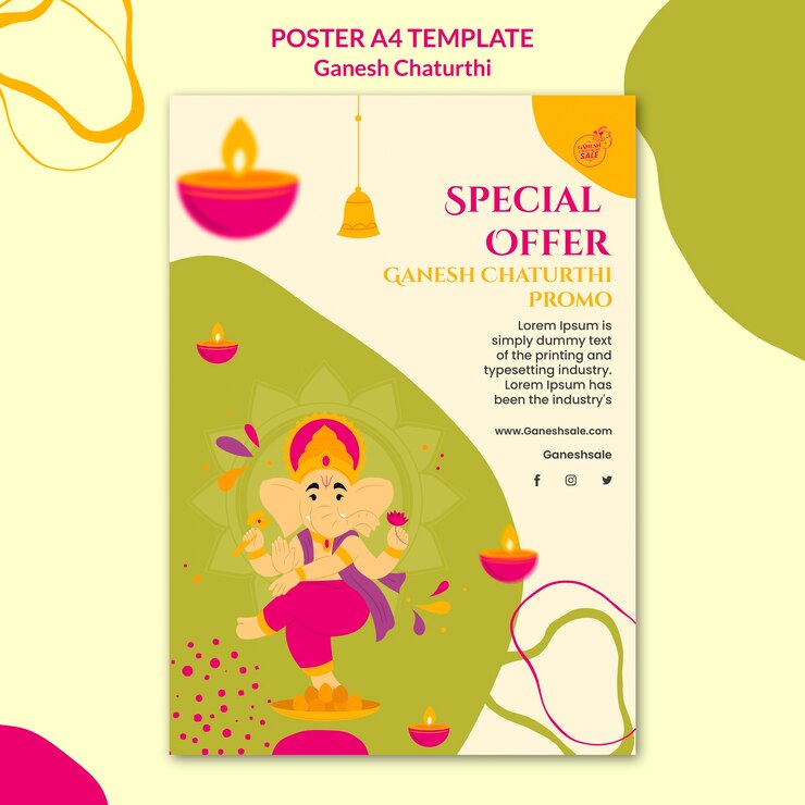 मुफ़्त PSD flat design ganesh chaturthi poster design