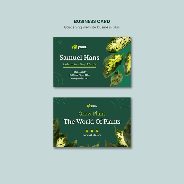 Free PSD flat design gardening business card template