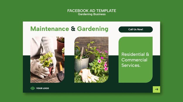 Flat design gardening facebook ad art template