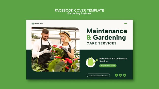 Flat design gardening facebook cover template