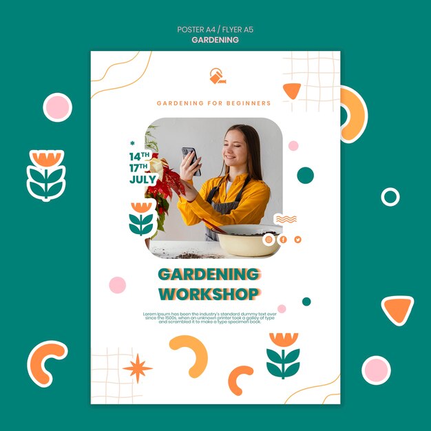 Flat design gardening floral poster template