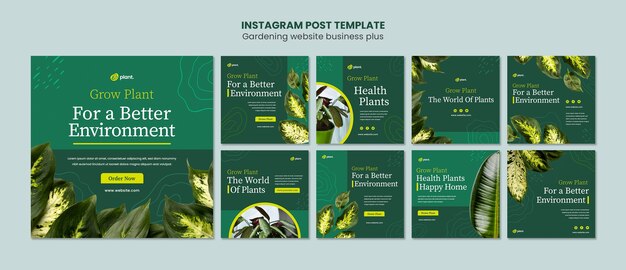 Flat design gardening instagram post template