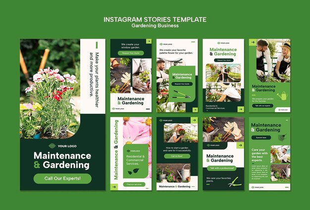 Flat design gardening instagram stories template