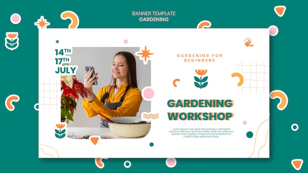 Free PSD flat design gardening workshop banner template