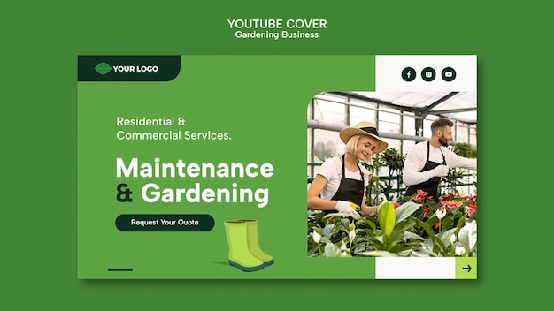 Free PSD flat design gardening youtube thumbnail template