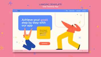 Free PSD flat design goal tracking app landing page