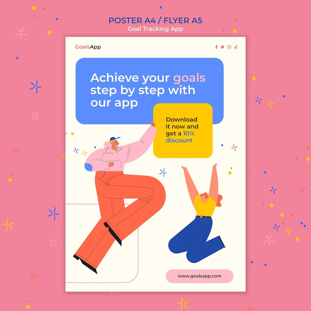 Free PSD flat design goal tracking app poster template