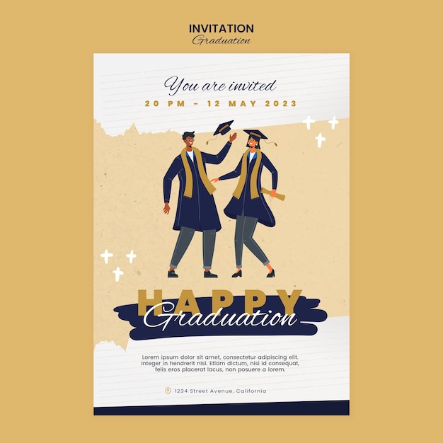 Free PSD flat design graduation day invitation template