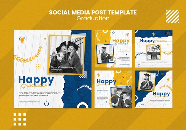 Free PSD flat design graduation instagram posts template