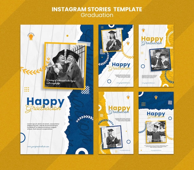 Flat design graduation instagram stories template Premium Psd