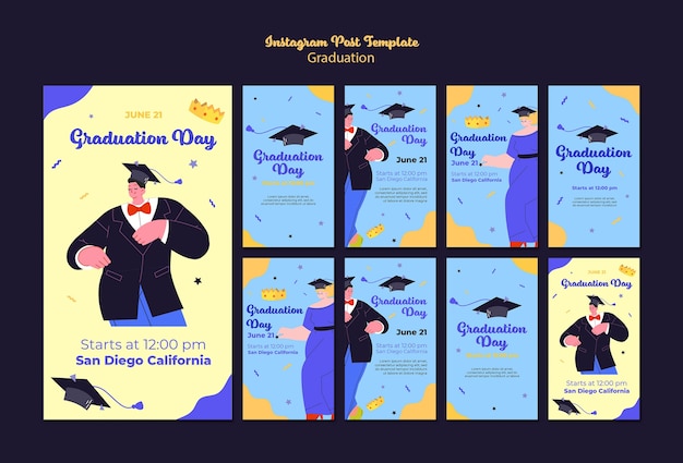 Free PSD flat design graduation instagram stories