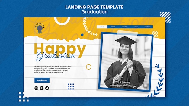 Flat design graduation landing page template Premium Psd