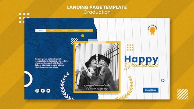 Flat design graduation landing page template Premium Psd