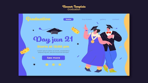 Free PSD flat design graduation landing page template