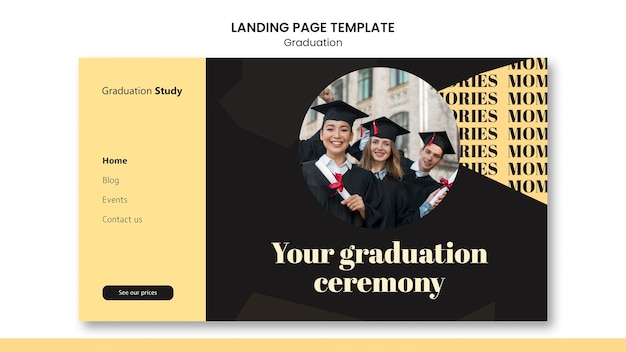 Free PSD flat design graduation landing page template