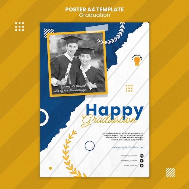 Flat design graduation poster template Free Psd