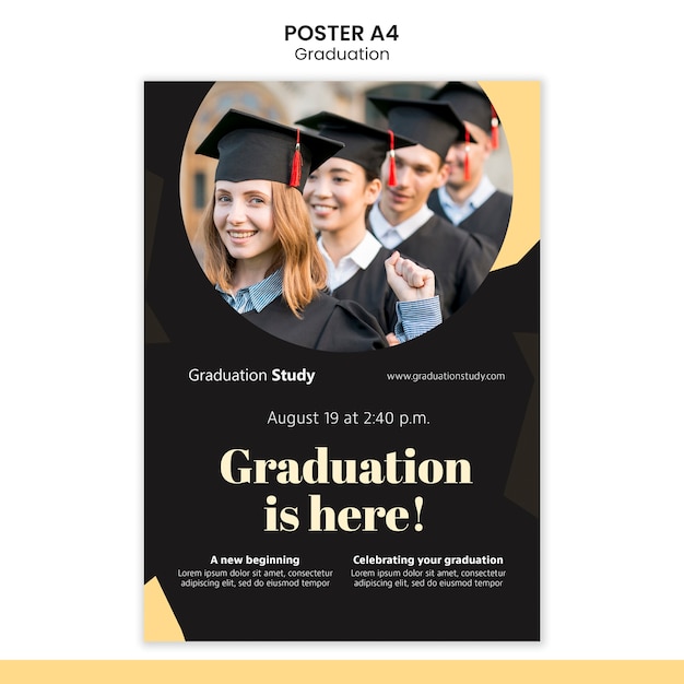 PSD gratuito modello di poster di laurea design piatto