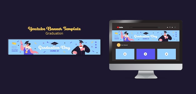 Free PSD flat design graduation youtube banner template