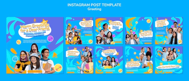 Free PSD flat design greeting instagram posts