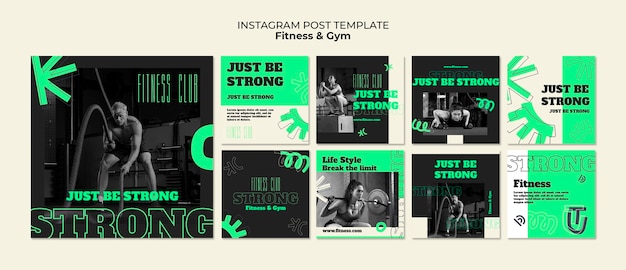 Free PSD flat design gym training  instagram posts