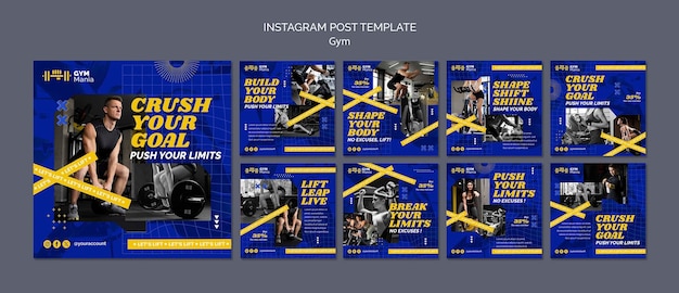 Free PSD flat design gym training instagram posts