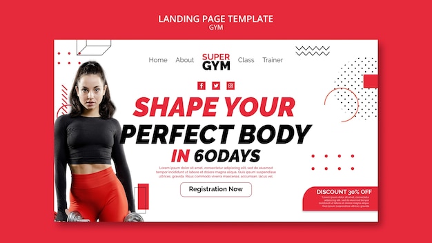 Free PSD flat design gym training landing page