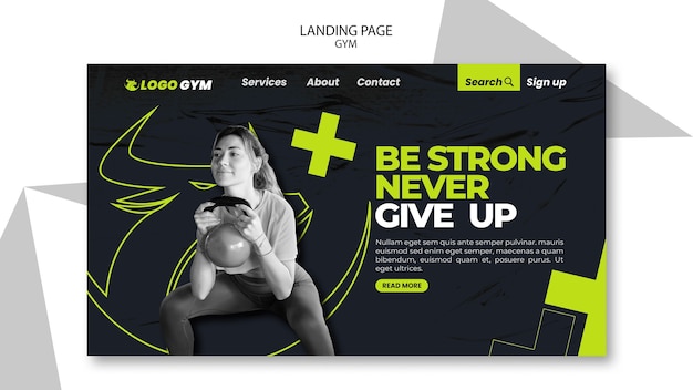 Flat design gym training landing page