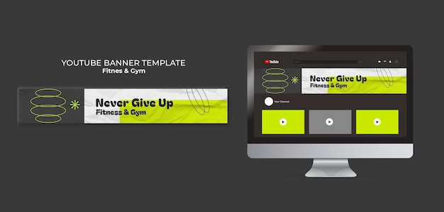PSD gratuito banner youtube per allenamento in palestra dal design piatto