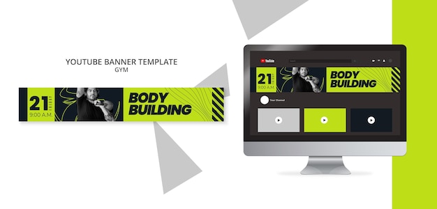 無料PSD フラットなデザインのジムトレーニング youtube バナー