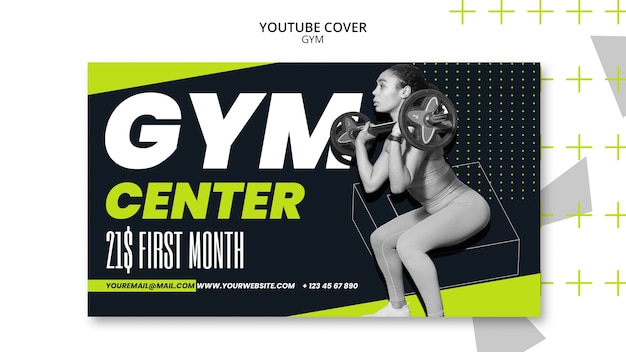 Flat design gym training YouTube cover – Free PSD Download
