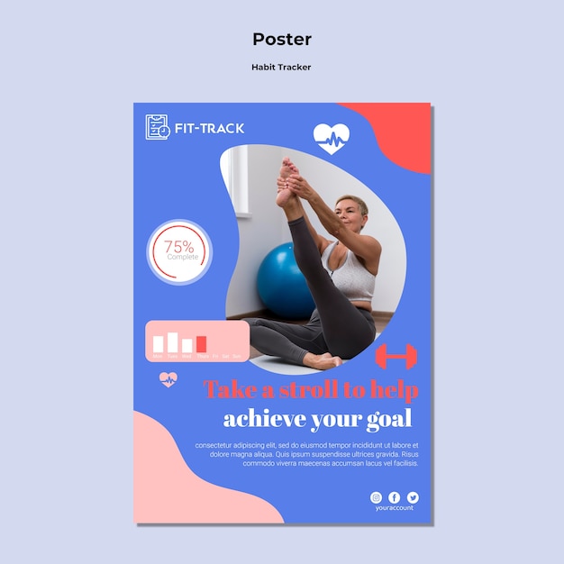PSD gratuito modello di monitoraggio delle abitudini dal design piatto
