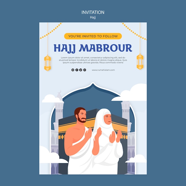 Free PSD flat design hajj season invitation template