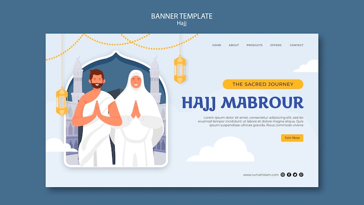 Free PSD flat design hajj season landing page template